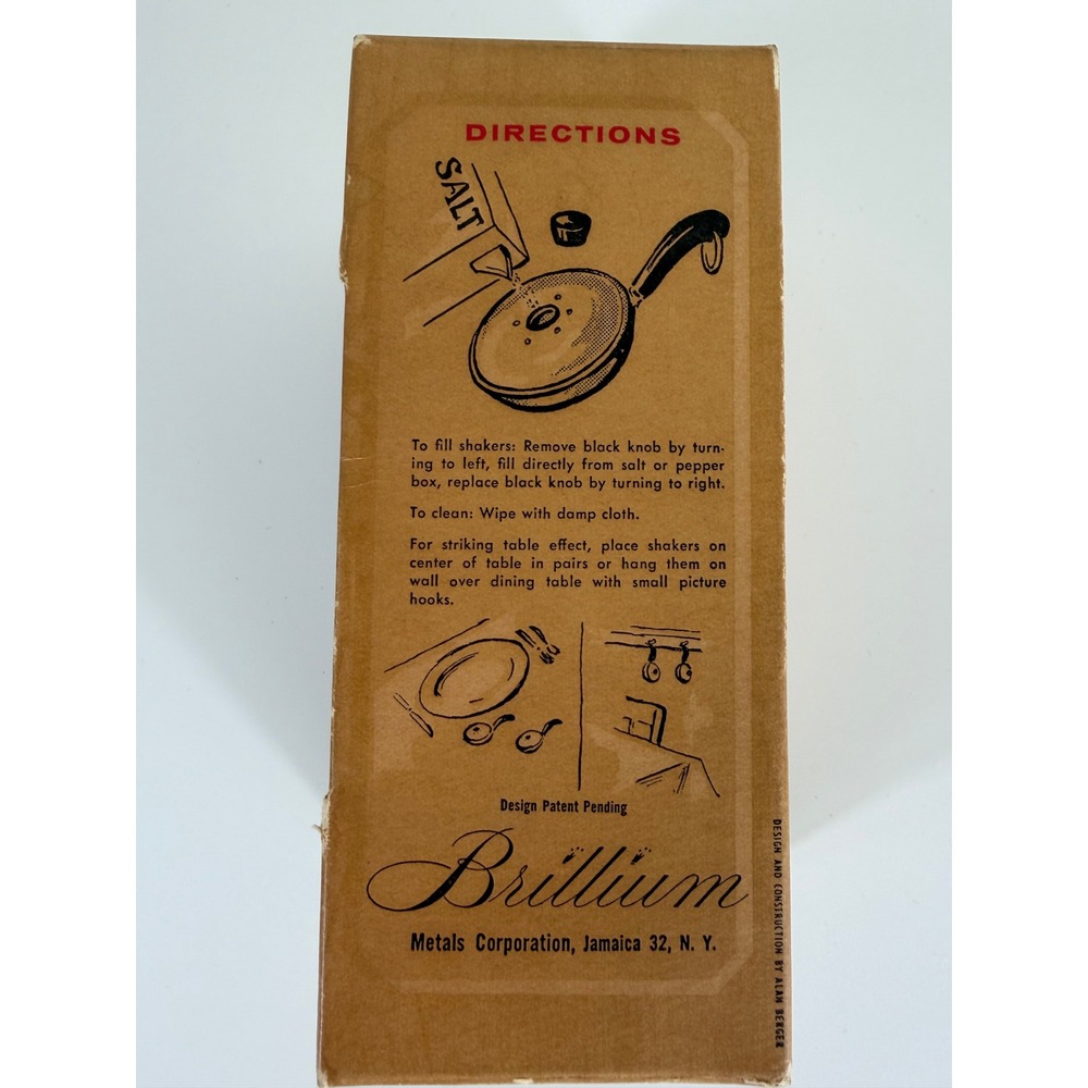 Vintage Brillium Metal Corp Salt And Pepper Shaker Set Original Packaging - Picture 5 of 5